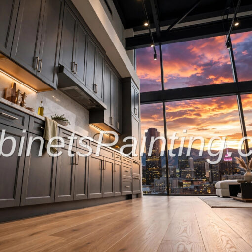 Featuring dark gray factory finish cabinet