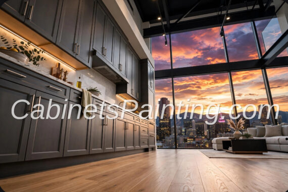 Featuring dark gray factory finish cabinet